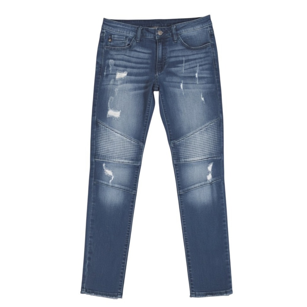 KANCAN Low-Rise Skinny Jeans MOTO URBAN Distressed Fray Hem Stretch Skater 7/27